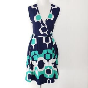 Fantastic Fawn Mod Geometric Printed Wrap Dress Geometric Navy Small